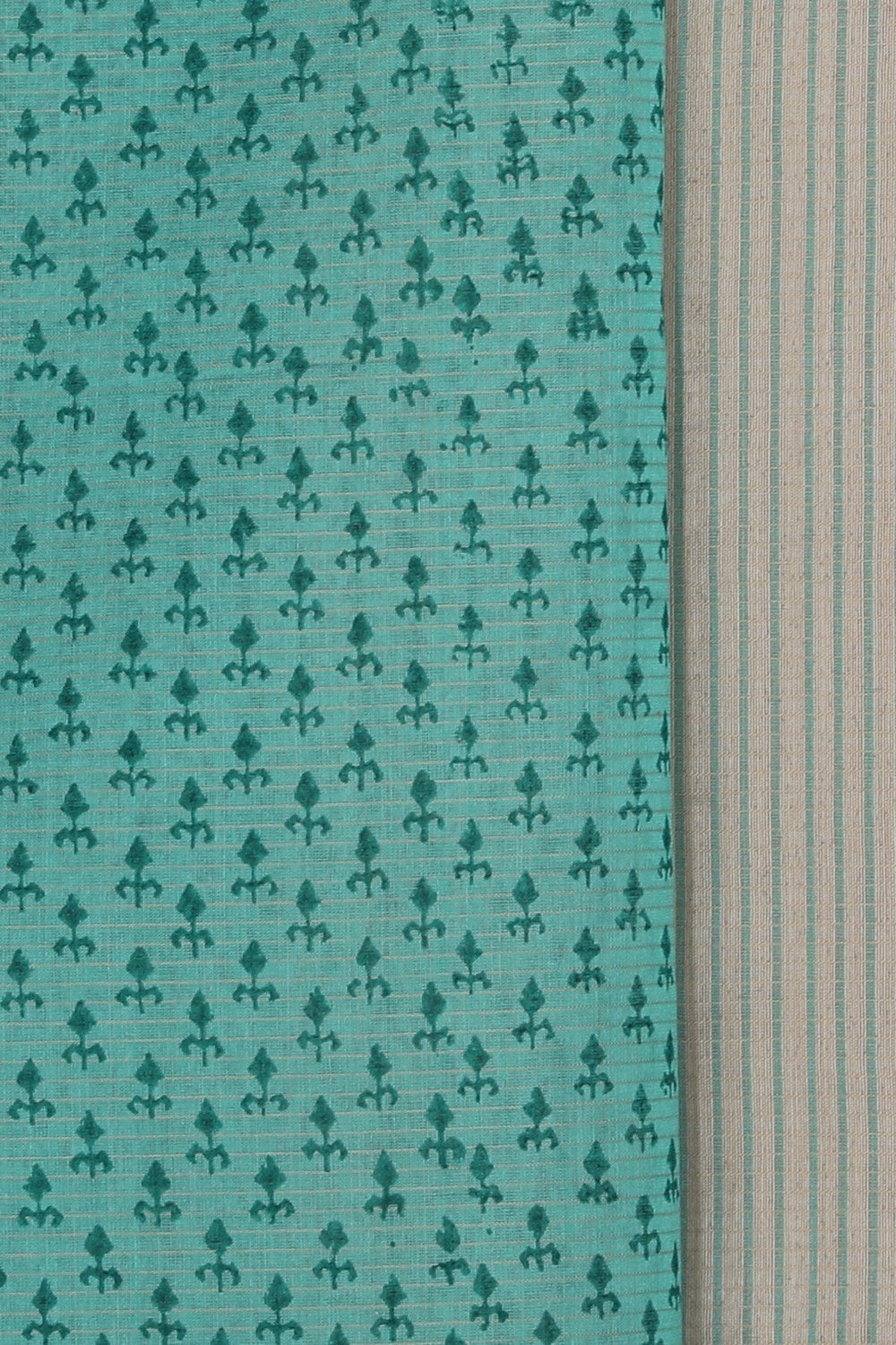 Image of Flower Printed Teal Green Saree